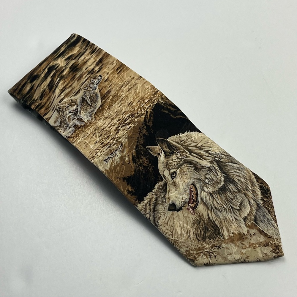 Endangered Species Wolf Design Men's 100% Silk Neck‎ Tie Catch the Wind Vintage - Picture 5 of 7